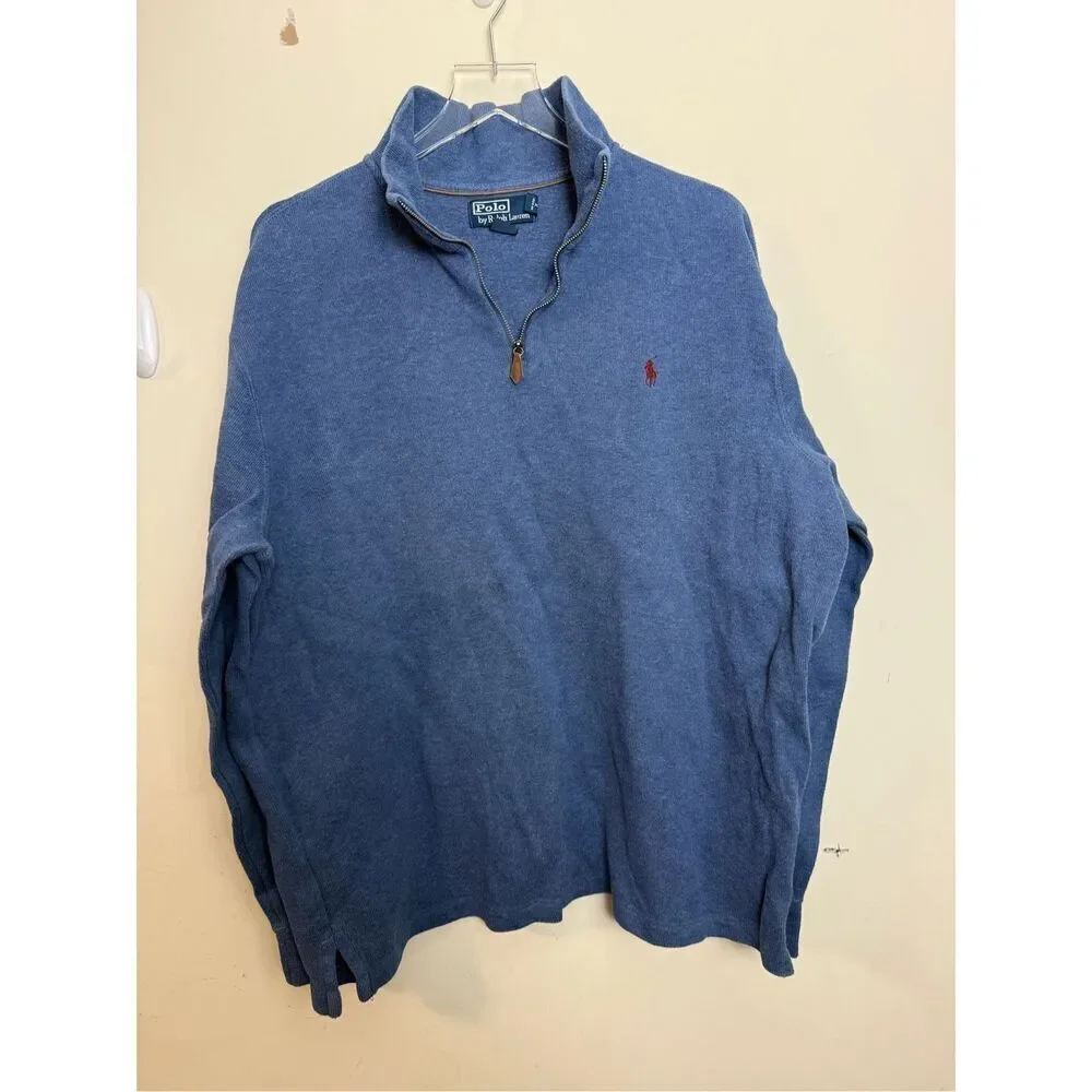 Polo Ralph Lauren Long Sleeve 1/4 Zip Knit 100% Cotton 1/4. Zip Sweater Blue Men